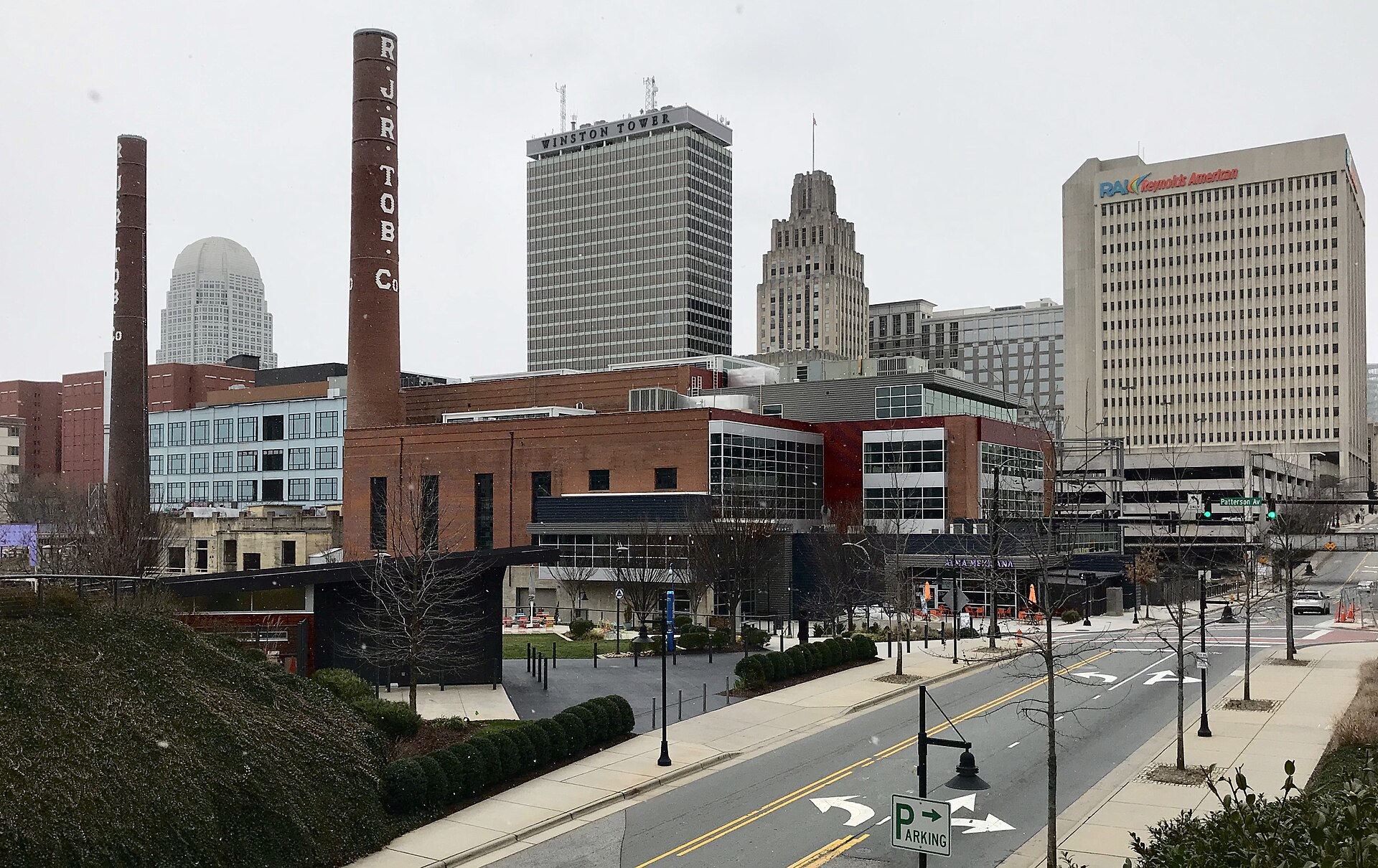 The Winston-Salem skyline and its former tobacco buildings
